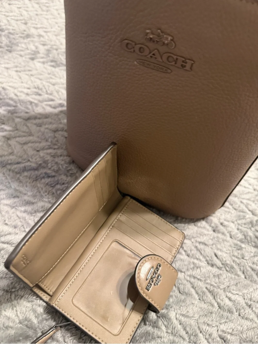 Coach Tan Pebbled Leather Crossbody with Matching Wallet